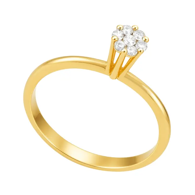 Anel Chuveiro de Ouro Amarelo com Diamantes totalizando 14 pts.