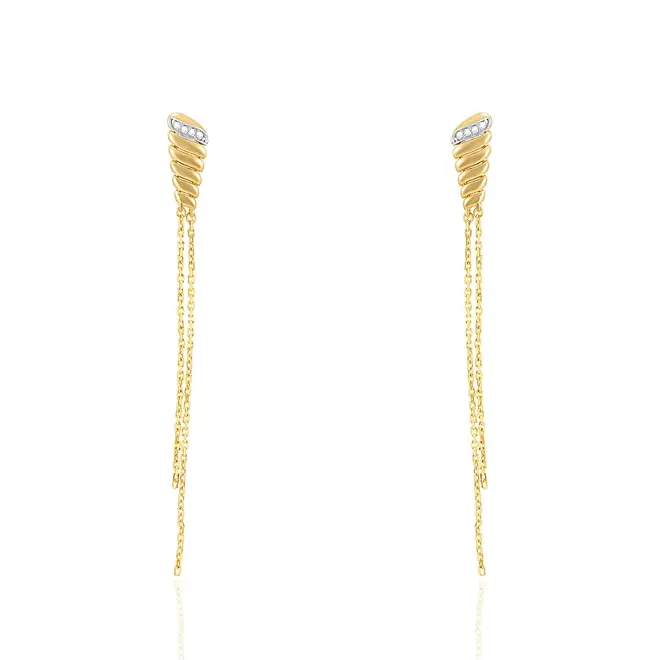 Par de Brincos Trabalhados de Ouro Amarelo com Diamantes