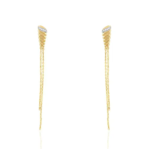 Par de Brincos Trabalhados de Ouro Amarelo com Diamantes