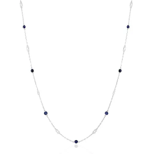 Corrente Elos Cartier de Ouro Branco com Safiras totalizando 1,20 Cts.