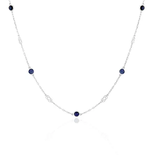 Corrente Elos Cartier de Ouro Branco com Safiras totalizando 1,20 Cts.