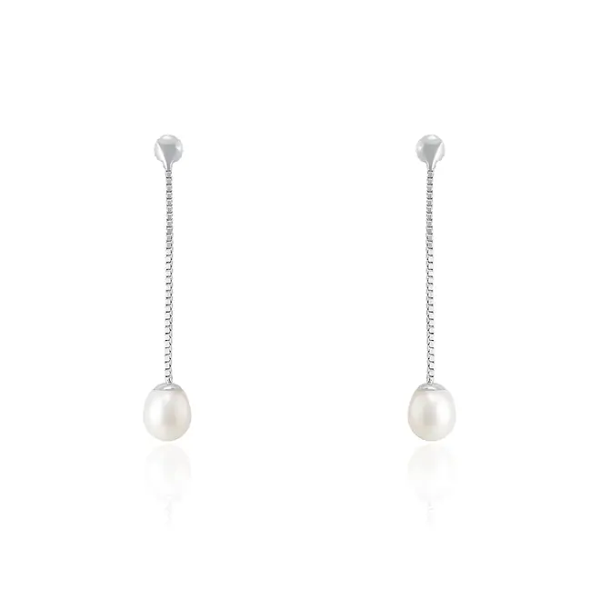 Par de Brincos com Pérolas, em Ouro Branco
