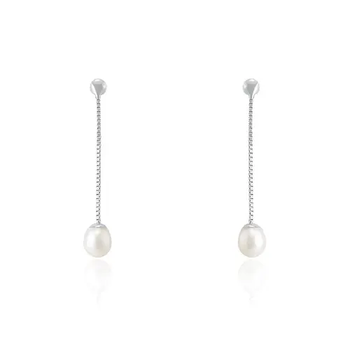 Par de Brincos com Pérolas, em Ouro Branco