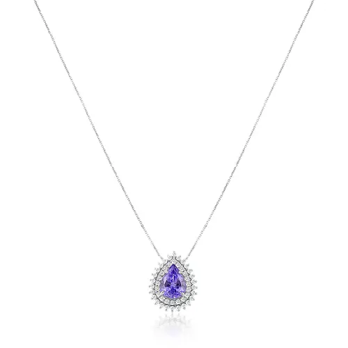 Pingente com Corrente de Ouro Branco, Diamantes e Tanzanita