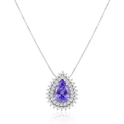 Pingente com Corrente de Ouro Branco, Diamantes e Tanzanita