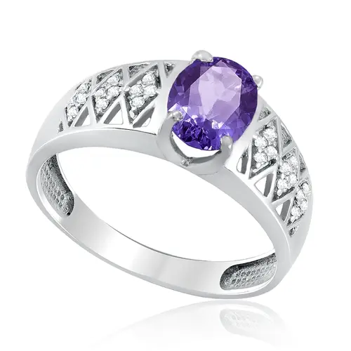 Anel de Ouro Branco com 24 Diamantes e Tanzanita de 1,5 ct