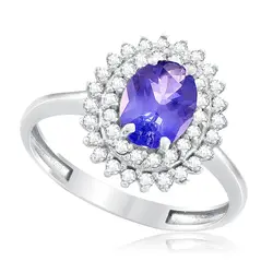 Anel de Ouro Branco com Diamantes e Tanzanita de 1,20 Cts.