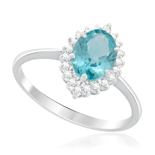 Anel de Ouro Branco com Diamantes e Apatita de 1,25 Cts.