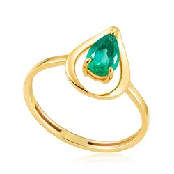 Anel de Ouro Amarelo com Esmeralda de 70 pts