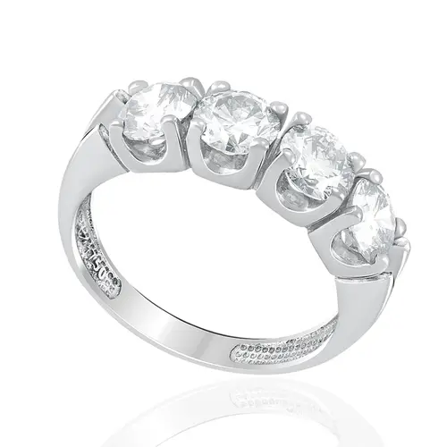 Meia Aliança de Ouro Branco com 4 Diamantes totalizando 2,0 Cts.