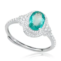 Anel de Ouro Branco com Diamantes e Turmalina Paraíba de 82 pts. - Com Certificado AGL 57407