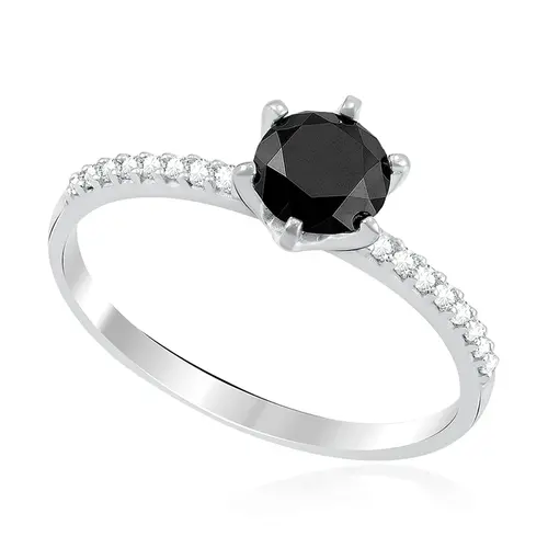 Anel Ouro Branco 18K com Diamantes Brancos e Diamante Negro de 90 pts.