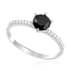Anel Ouro Branco 18K com Diamantes Brancos e Diamante Negro de 90 pts.