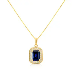 Pingente de Ouro amarelo com Corrente Veneziana, Diamantes e Safira de 2,33 Cts.