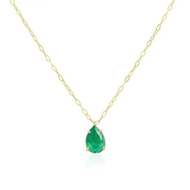 Pingente de Ouro Gota com Esmeralda e Corrente