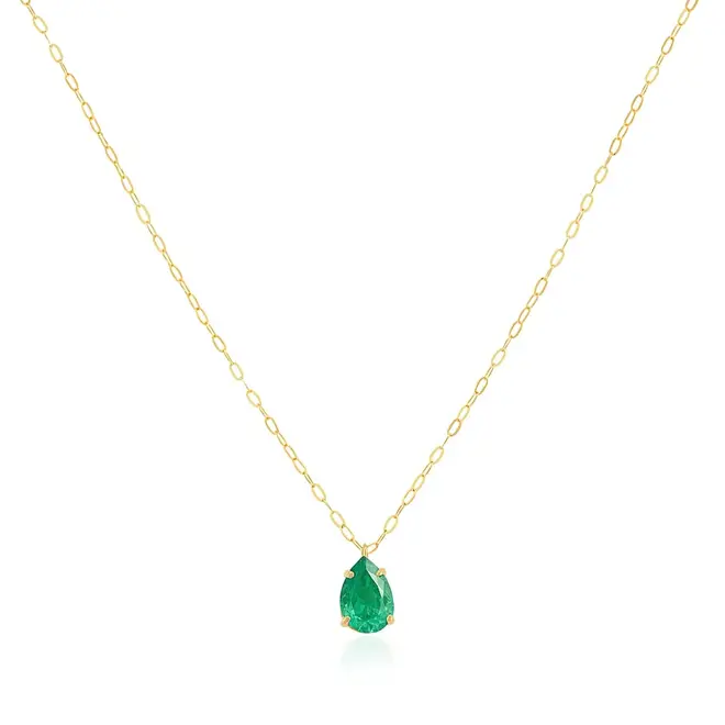 Pingente de Ouro Gota com Esmeralda e Corrente