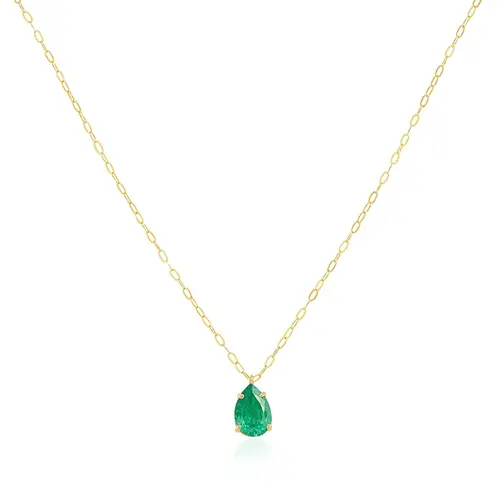 Pingente de Ouro Gota com Esmeralda e Corrente
