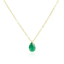 Pingente de Ouro Gota com Esmeralda e Corrente