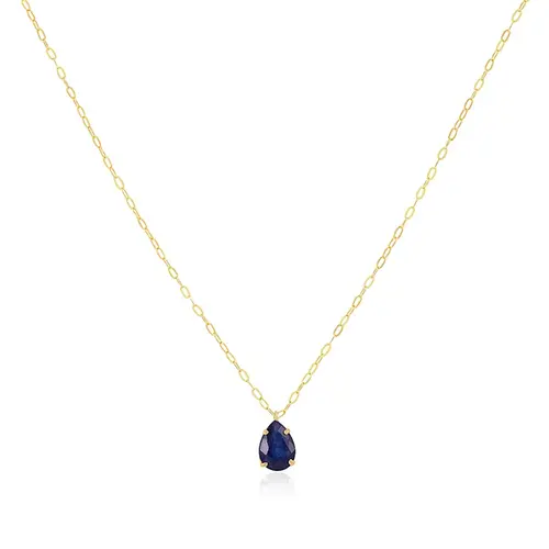 Pingente de Ouro Gota com Safira e Corrente