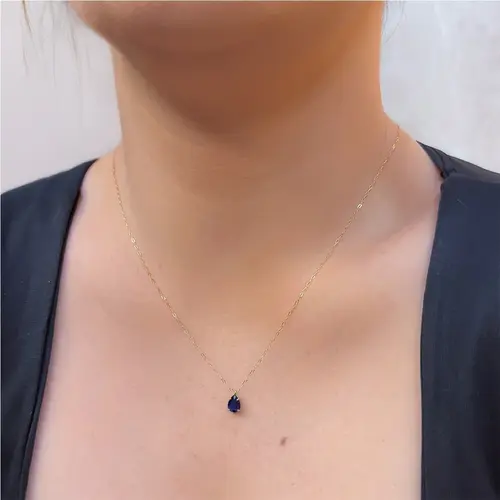 Pingente de Ouro Gota com Safira e Corrente