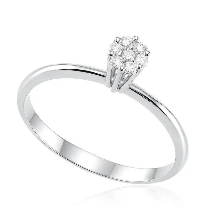 Anel Chuveiro de Ouro Branco com Diamantes totalizando 14 pts.