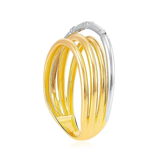 Anel 4 Aros de Ouro 2 Cores e 5 Diamantes