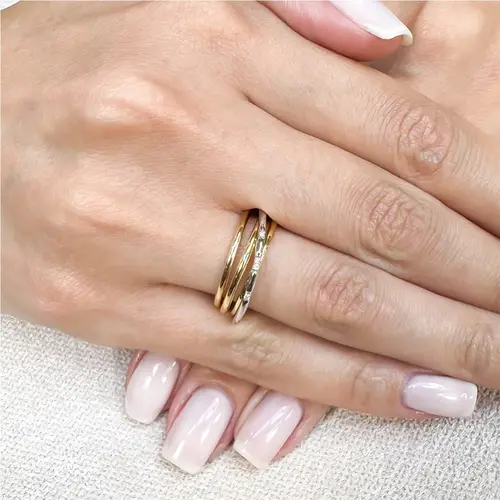 Anel 4 Aros de Ouro 2 Cores e 5 Diamantes