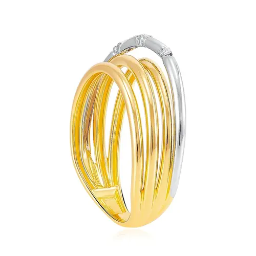 Anel 4 Aros de Ouro 2 Cores e 5 Diamantes