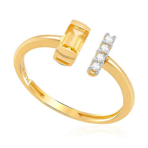Anel de Ouro Amarelo com Citrino e Safiras Brancas