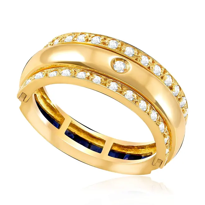 Anel de Ouro Amarelo com Diamantes e Safiras - Aro 20 - (NÃO ALTERA ARO)