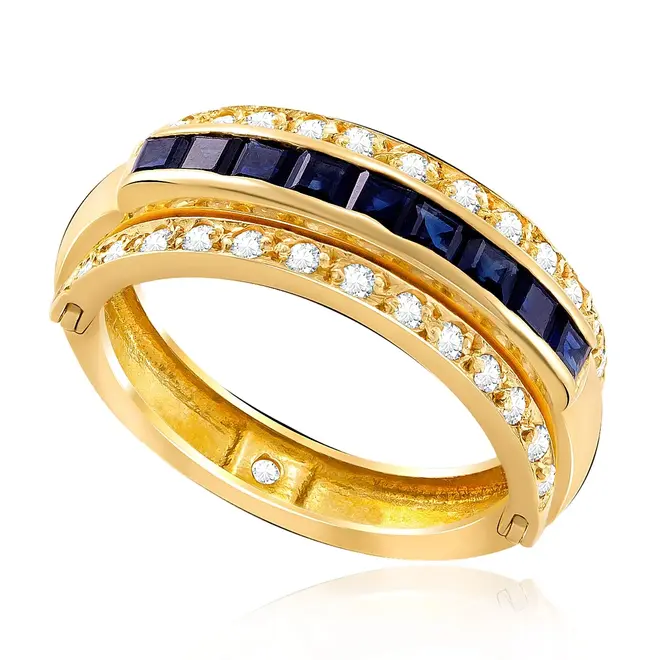 Anel de Ouro Amarelo com Diamantes e Safiras - Aro 20 - (NÃO ALTERA ARO)