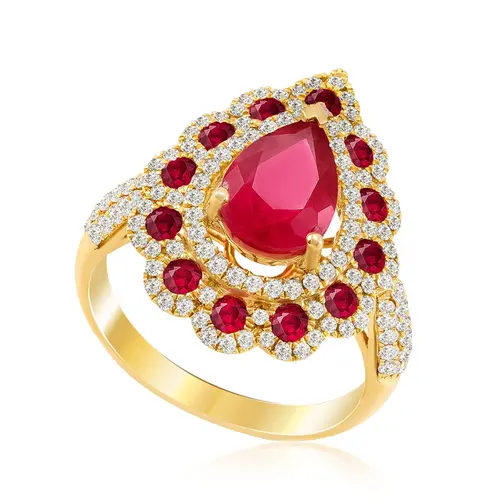 Anel de Ouro Amarelo com Diamantes e Rubis totalizando 2,74 Cts.