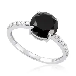 Anel de Ouro Branco com 36 pts em Diamantes e Diamante Negro de 3,10  Cts.