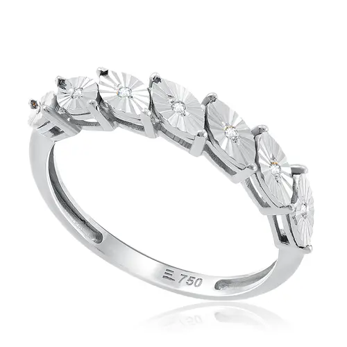 Meia Aliança Navete de Ouro Branco com 7 Diamantes