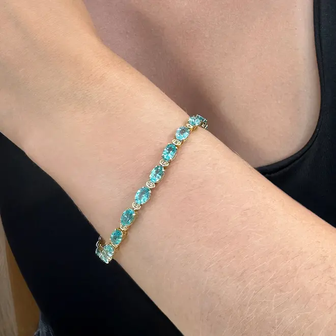 Pulseira de Ouro Amarelo com Diamantes e Apatitas