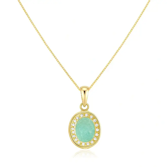 Pingente de Ouro amarelo com Corrente Veneziana, Diamantes e Turmalina Paraíba de 2,14 Cts.