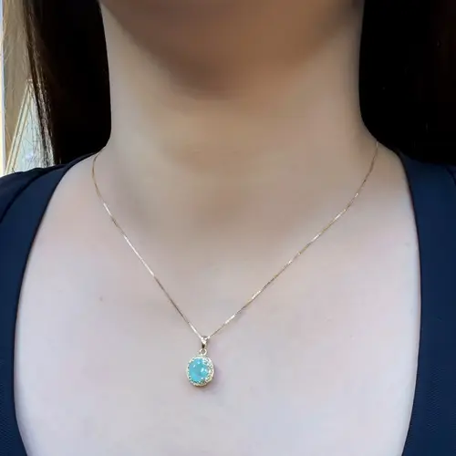 Pingente de Ouro amarelo com Corrente Veneziana, Diamantes e Turmalina Paraíba de 2,14 Cts.