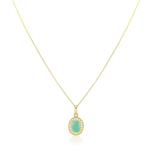 Pingente de Ouro amarelo com Corrente Veneziana, Diamantes e Turmalina Paraíba de 2,14 Cts.