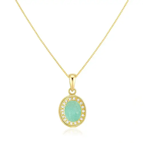 Pingente de Ouro amarelo com Corrente Veneziana, Diamantes e Turmalina Paraíba de 2,14 Cts.