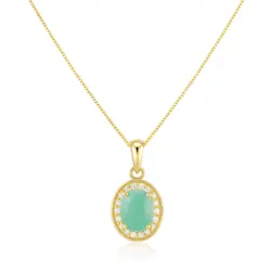 Pingente de Ouro amarelo com Corrente Veneziana, Diamantes e Turmalina Paraíba de 2,14 Cts.