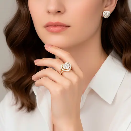 Par de Brincos Coração de Ouro Amarelo com Diamantes totalizando 90 pts.