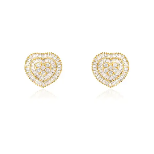 Par de Brincos Coração de Ouro Amarelo com Diamantes totalizando 90 pts.