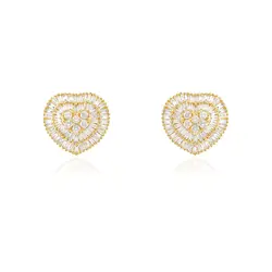 Par de Brincos Coração de Ouro Amarelo com Diamantes totalizando 90 pts.