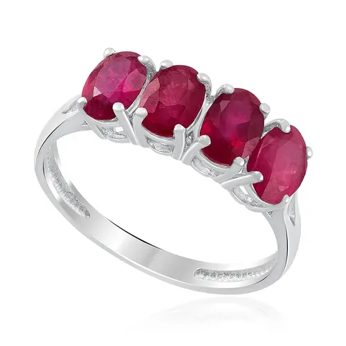 Meia Aliança de Ouro Branco com Rubis totalizando 2,60 Cts.