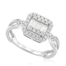 Anel Quadrado de Ouro Branco com Diamantes totalizando 33 pts.