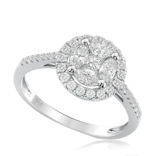 Anel Trabalhado de Ouro Branco com Diamantes totalizando 68 pts.
