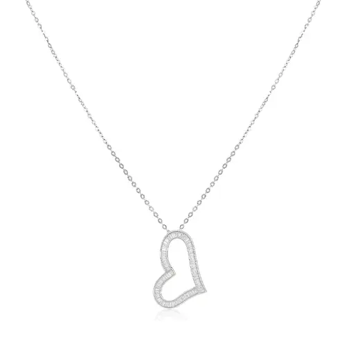 Pingente Coração de Ouro Branco com Corrente e Diamantes totalizando 42 pts.