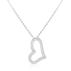 Pingente Coração de Ouro Branco com Corrente e Diamantes totalizando 42 pts.