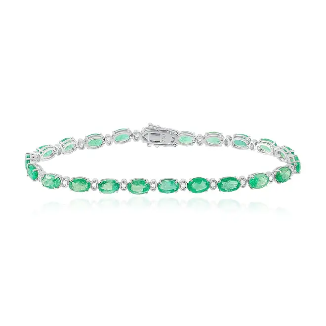 Pulseira de Ouro Branco com Diamantes e Esmeraldas