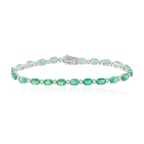Pulseira de Ouro Branco com Diamantes e Esmeraldas